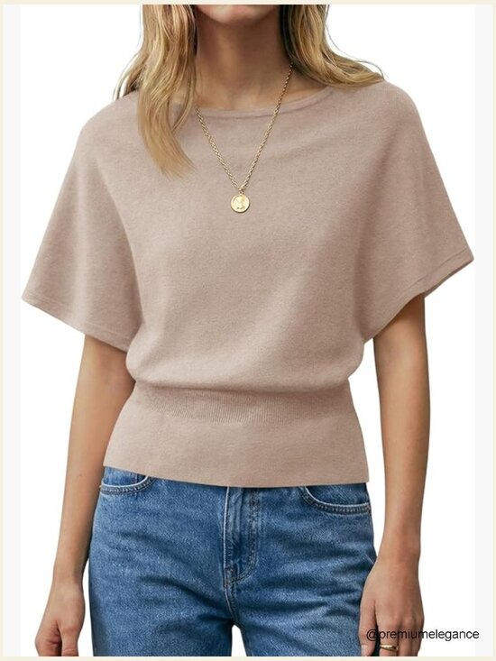 Sweaters - Boat Neck Batwing Dolman Sleeve Ribbed Knit Sweater Top